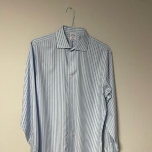 Brooks Brothers Light Blue Dress Shirt with Navy Stripes